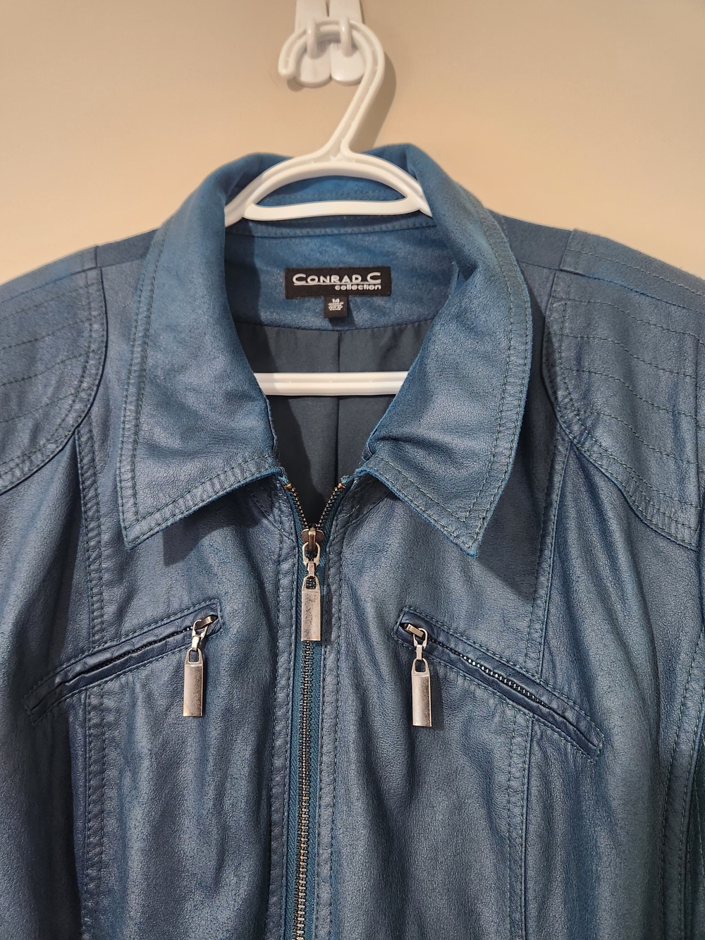 Conrad C Collection Vintage Women's Blue Faux Leather Light Zip-Up Jacket Sz 14 - Picture 5 of 16